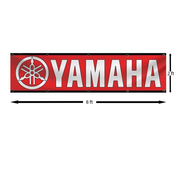 Yamaha Banner 2x8ft – Motorcycle Show Red Flag, Man Cave, Garage Wall Decor Large Sign