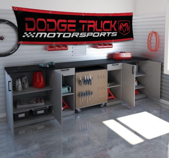 "Celebrate your passion for Dodge trucks and motorsports with this high-quality flag banner, designed for true enthusiasts. Featuring bold Dodge branding and motorsport-inspired graphics, this banner is the perfect addition to any garage, workshop, man cave, or truck show display. Made from durable materials, it ensures vibrant colors and long-lasting appeal, suitable for both indoor and outdoor use. Whether you're a fan of Dodge's legendary performance or showcasing your love for trucks at events, this banner is a must-have. Highlighting Dodge’s reputation for power, durability, and motorsport excellence, this flag is the ultimate wall décor for fans of the iconic brand."